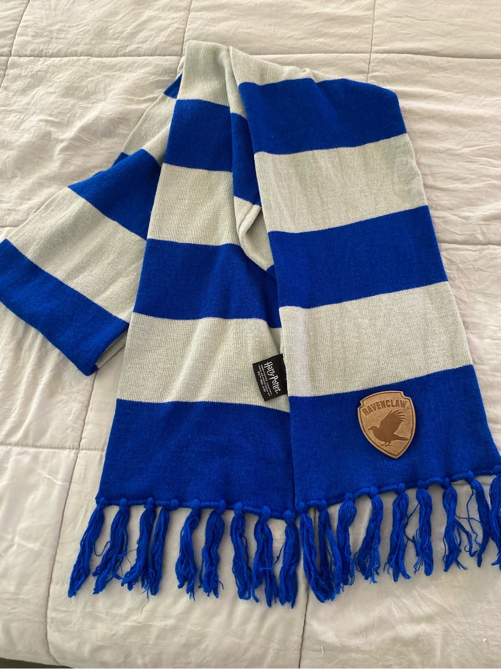 Warner Bros. Ravenclaw Blue and White Striped Scarf with Patch